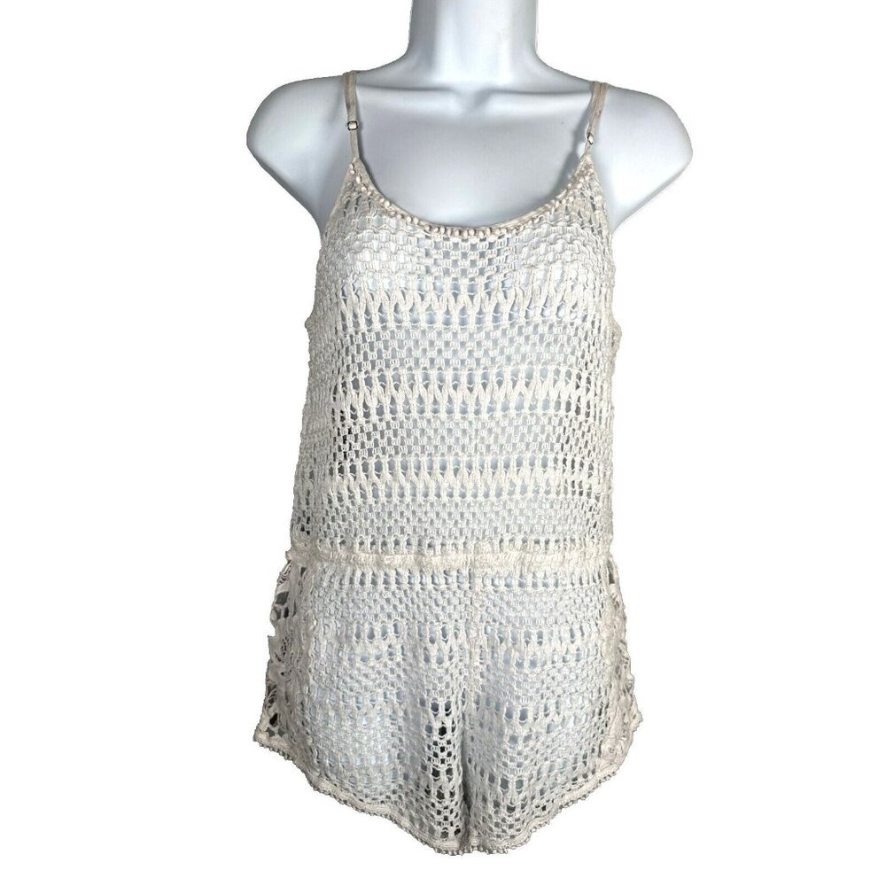 Victorias Secret‎ Womens Medium Beach Cover Up Romper Crochet Lace One Piece